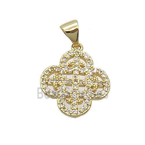 Copper Clover Pendant Pave Zircon Gold Plated