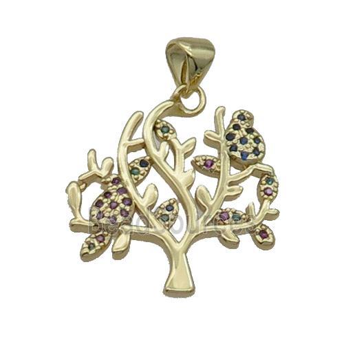 Copper Tree Pendant Pave Zircon Multicolor Gold Plated