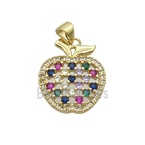 Copper Apple Pendant Pave Zircon Multicolor Gold Plated