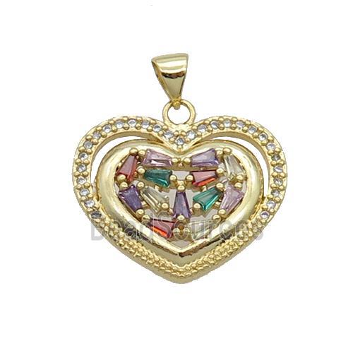 Copper Heart Pendant Pave Zircon Multicolor Gold Plated