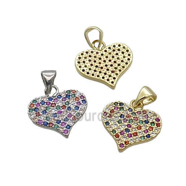 Copper Heart Pendant Pave Zircon Multicolor Mixed