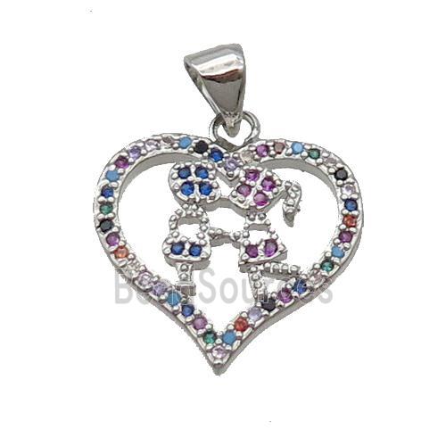 Copper Heart Pendant Pave Zircon Couple Multicolor Platinum Plated