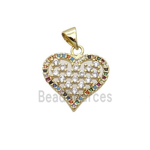 Copper Heart Pendant Pave Zircon Multicolor Gold Plated