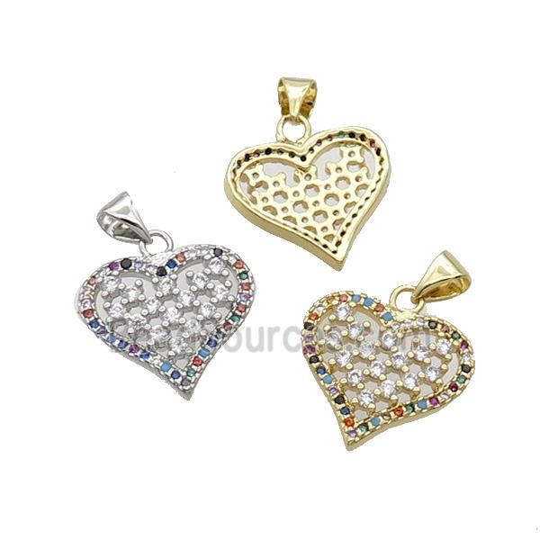 Copper Heart Pendant Pave Zircon Multicolor Mixed