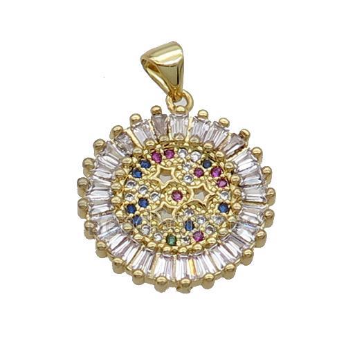 Copper Sunflower Pendant Pave Zircon Multicolor Gold Plated