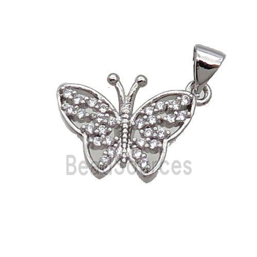 Copper Butterfly Pendant Pave Zircon Platinum Plated