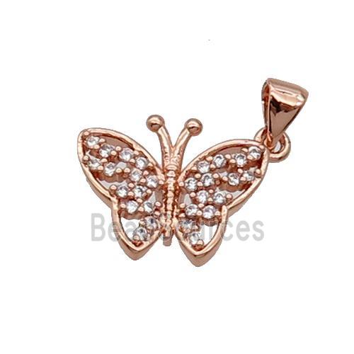 Copper Butterfly Pendant Pave Zircon Rose Gold