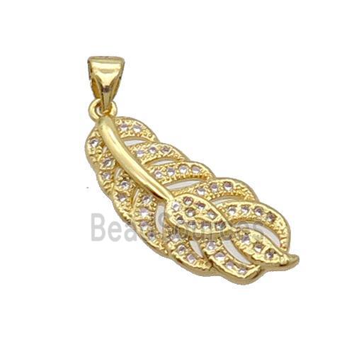 Copper Feather Pendant Pave Zircon Gold Plated