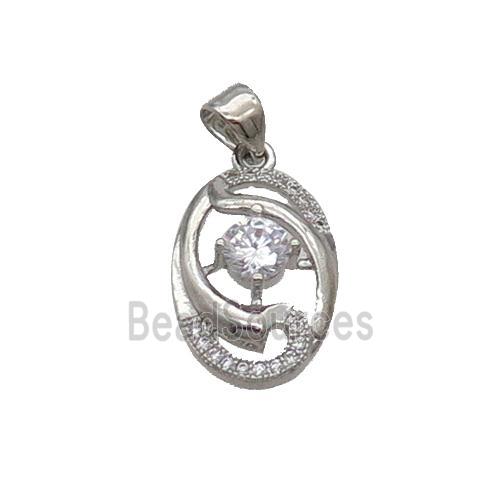 Copper Oval Pendant Pave Zircon Platinum Plated