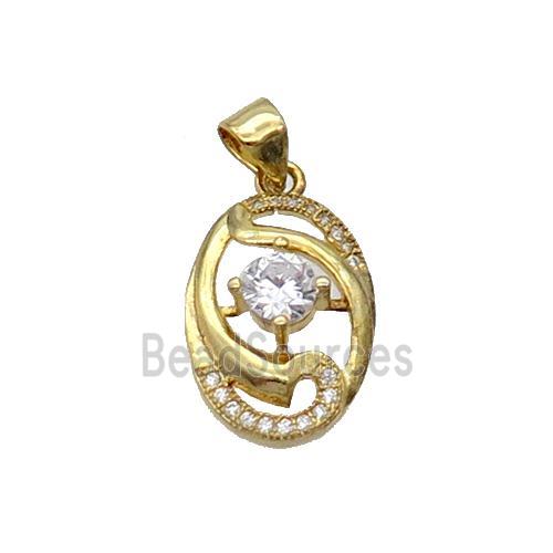 Copper Oval Pendant Pave Zircon Gold Plated