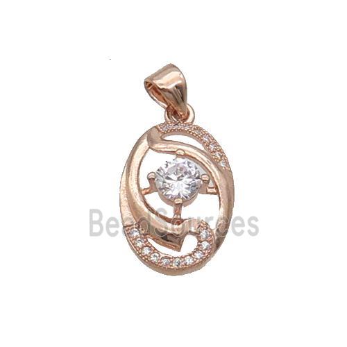 Copper Oval Pendant Pave Zircon Rose Gold