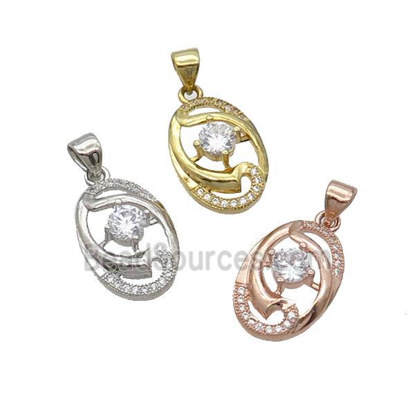 Copper Oval Pendant Pave Zircon Mixed