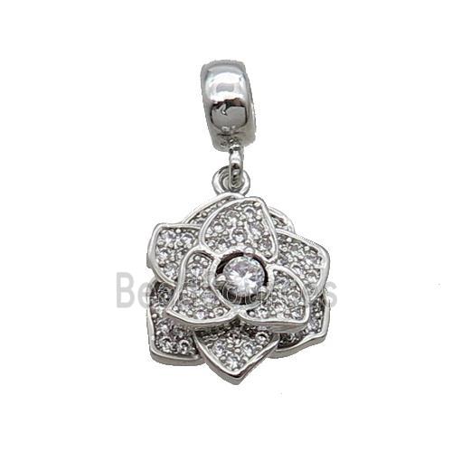 Copper Roseflower Pendant Pave Zircon Platinum Plated