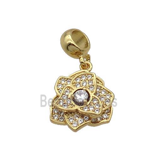 Copper Roseflower Pendant Pave Zircon Gold Plated