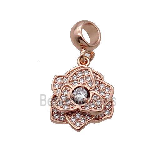 Copper Roseflower Pendant Pave Zircon Rose Gold