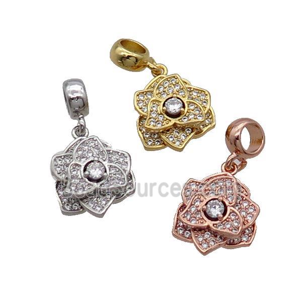 Copper Roseflower Pendant Pave Zircon Mixed