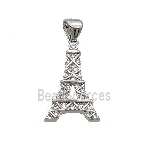 Copper Eiffel Tower Pendant Pave Zircon Platinum Plated