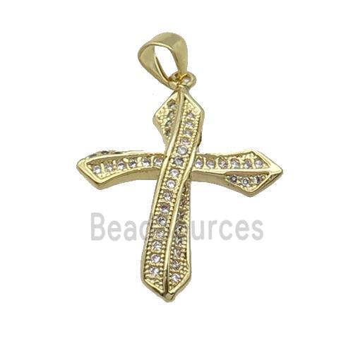 Copper Cross Pendant Pave Zircon Gold Plated