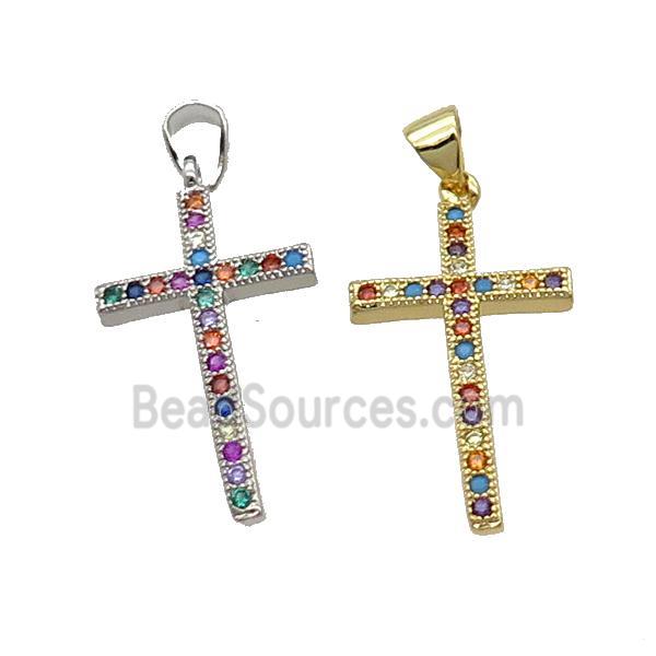 Copper Cross Pendant Pave Zircon Multicolor Mixed