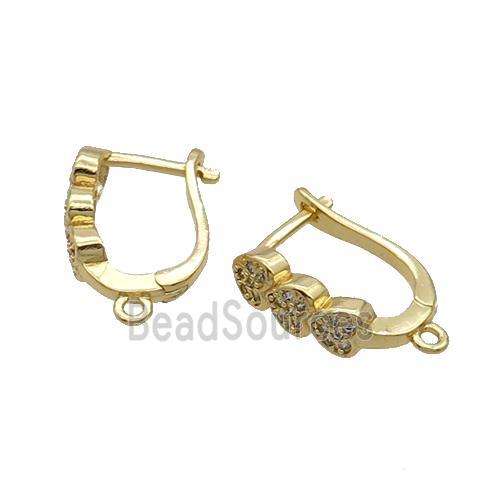 Copper Latchback Earring Pave Zircon With Loop Gold Plated