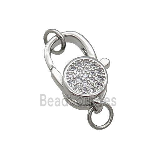 Copper Lobster Clasp Pave Zircon Platinum Plated