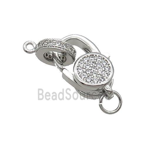 Copper Lobster Clasp Pave Zircon Platinum Plated