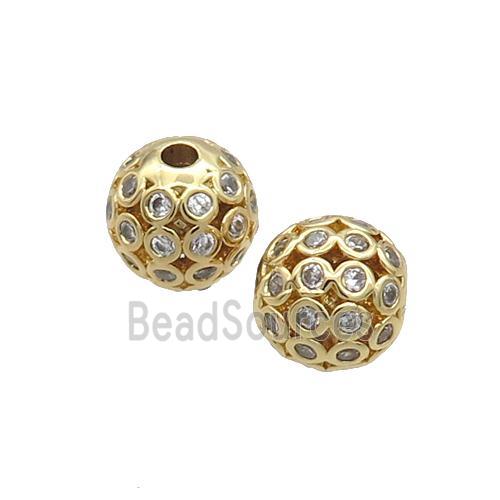 Copper Round Beads Pave Zircon Hollow Gold Plated