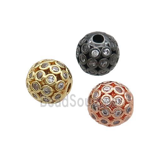 Copper Round Beads Pave Zircon Hollow Mixed