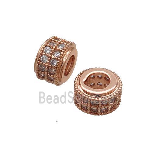 Copper Rondelle Beads Pave Zircon Large Hole Rose Gold