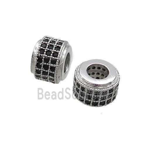 Copper Rondelle Beads Pave Black Zircon Large Hole Platinum Plated