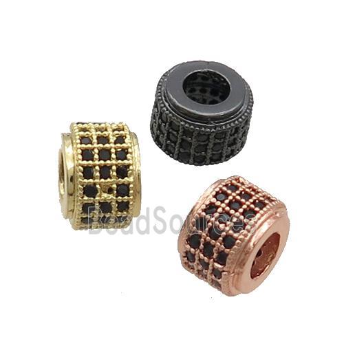 Copper Rondelle Beads Pave Black Zircon Large Hole Mixed