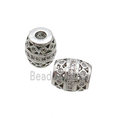 Copper Barrel Beads Pave Zircon Platinum Plated