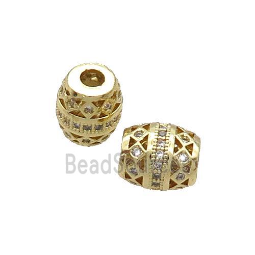 Copper Barrel Beads Pave Zircon Gold Plated