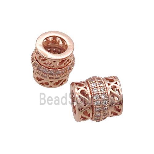 Copper Tube Beads Pave Zircon Large Hole Rose Gold