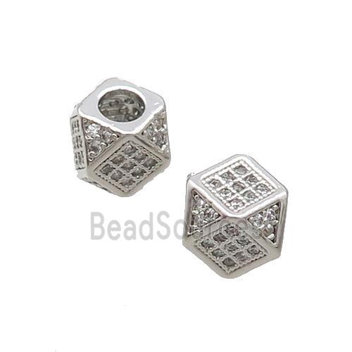 Copper Cube Beads Pave Zircon Large Hole Platinum Plated