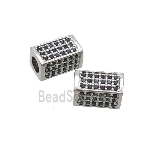 Copper Cuboid Beads Pave Black Zircon Large Hole Platinum Plated