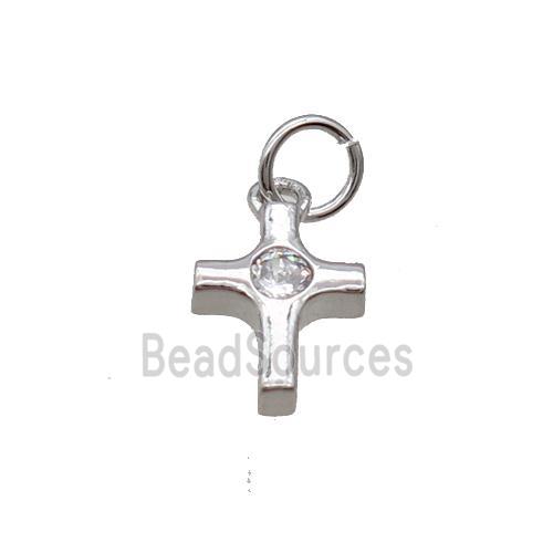 Copper Cross Pendant Pave Zircon Platinum Plated