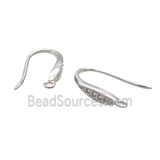 Copper Hook Earring Pave Zircon Platinum Plated