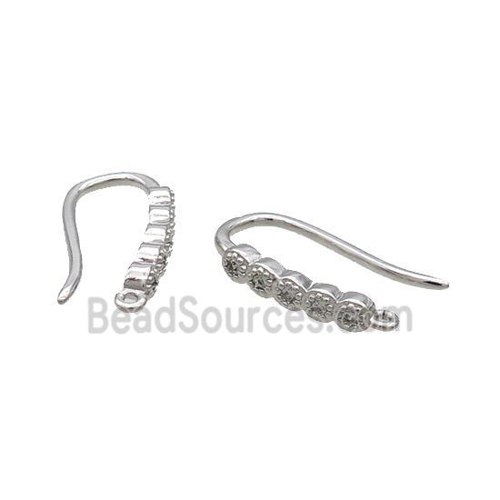 Copper Hook Earring Pave Zircon Platinum Plated