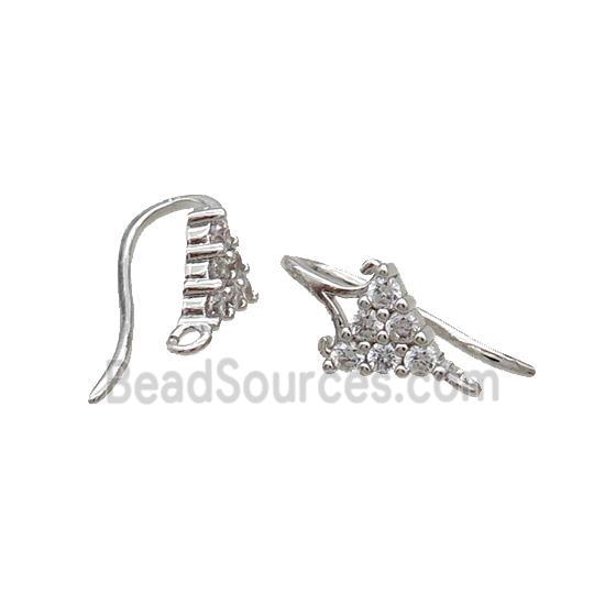 Copper Hook Earring Pave Zircon Platinum Plated