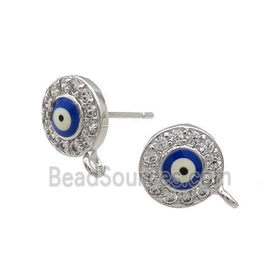 Copper Stud Earring Pave Zircon Evil Eye Platinum Plated