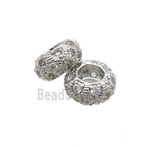 Copper Rondelle Beads Pave Zircon Platinum Plated