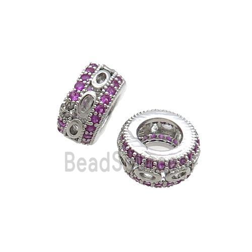 Copper Rondelle Beads Pave Zircon Platinum Plated