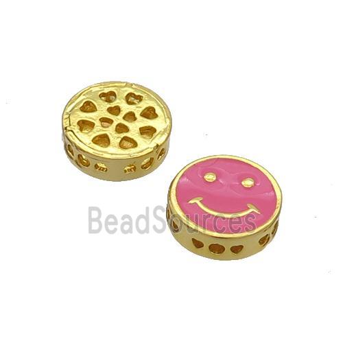 Copper Emoji Beads Hotpink Enamel Gold Plated