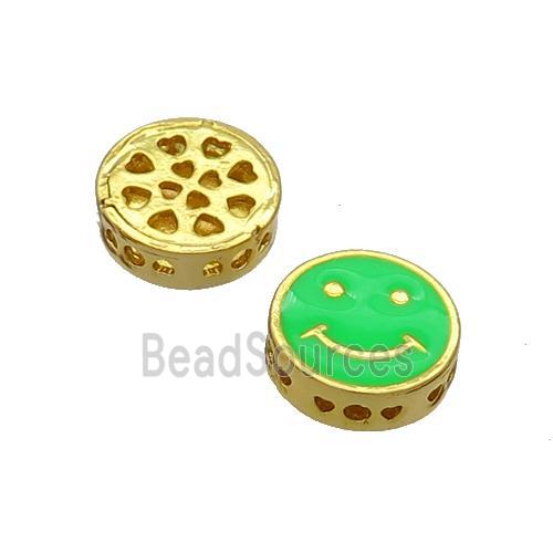 Copper Emoji Beads Green Enamel Gold Plated