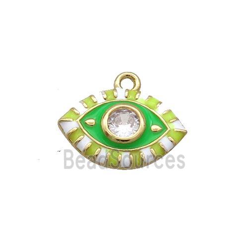 Copper Eye Pendant Pave Zircon Green Enamel Gold Plated