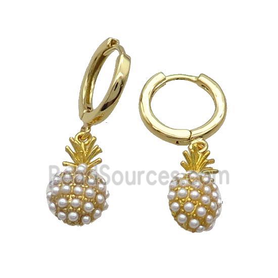 Copper Hoop Earring With Pineapple Gold Plated