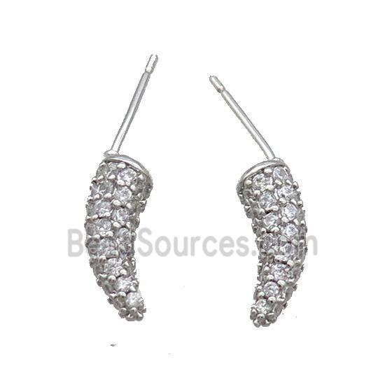 Copper Horn Stud Earring Pave Zircon Platinum Plated