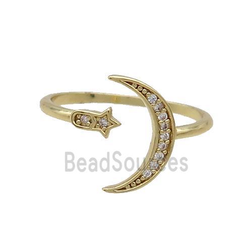 Copper Ring Pave Zircon Star Moon Gold Plated