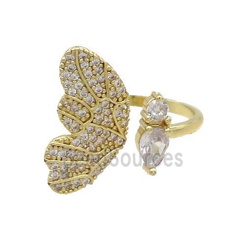 Copper Ring Pave Zircon Butterfly Gold Plated